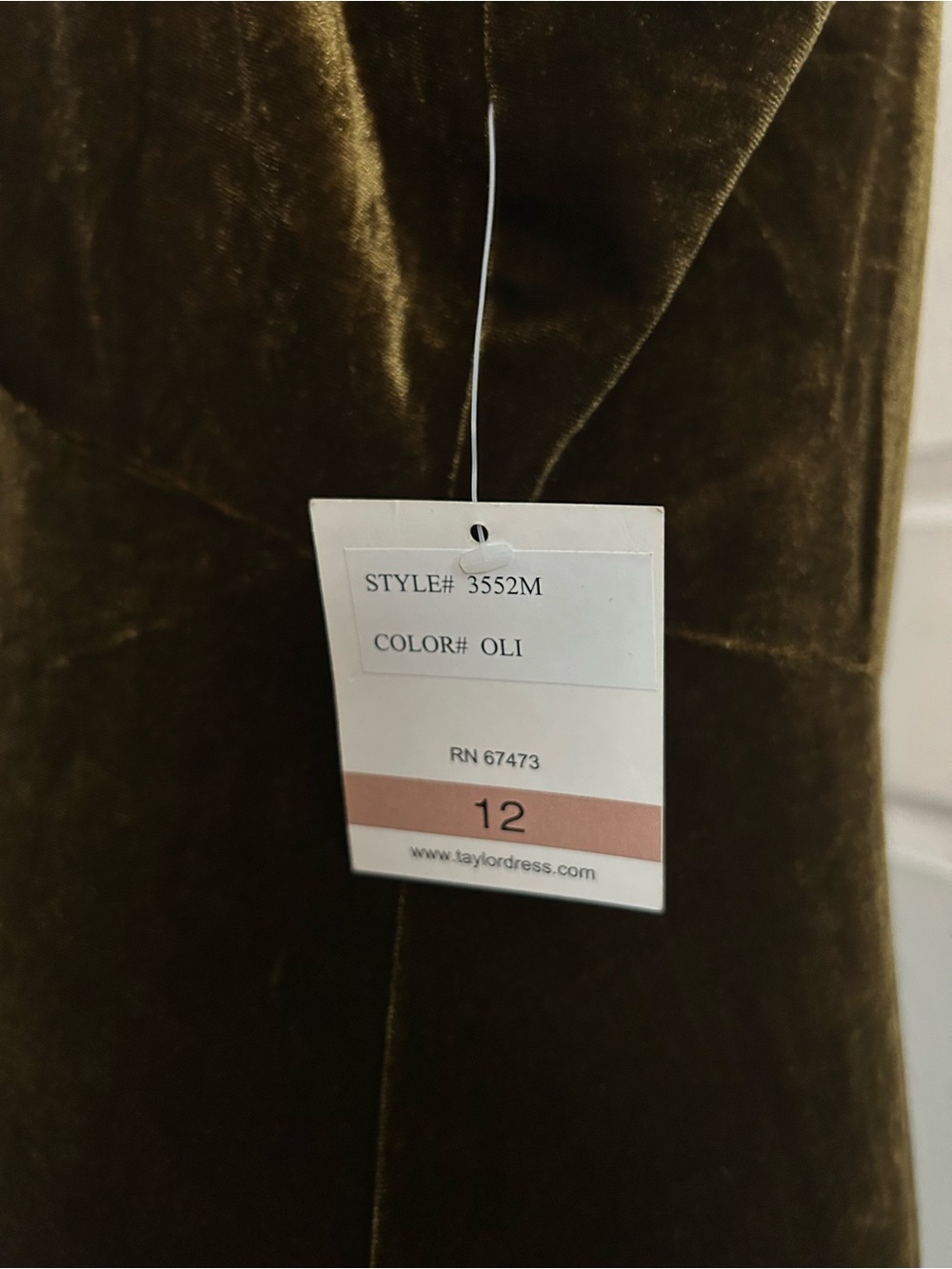 NWT Taylor Olive Green Velvet Slip Dress Size 12 - Picture 7 of 7